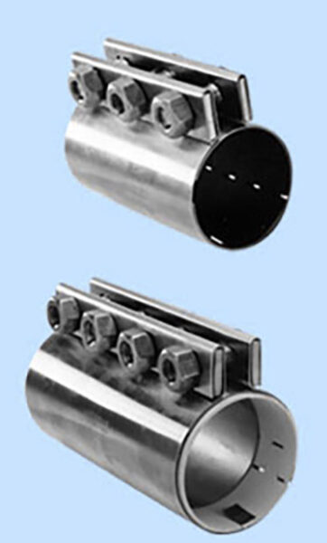 two Morris Coupling Company couplers on blue background